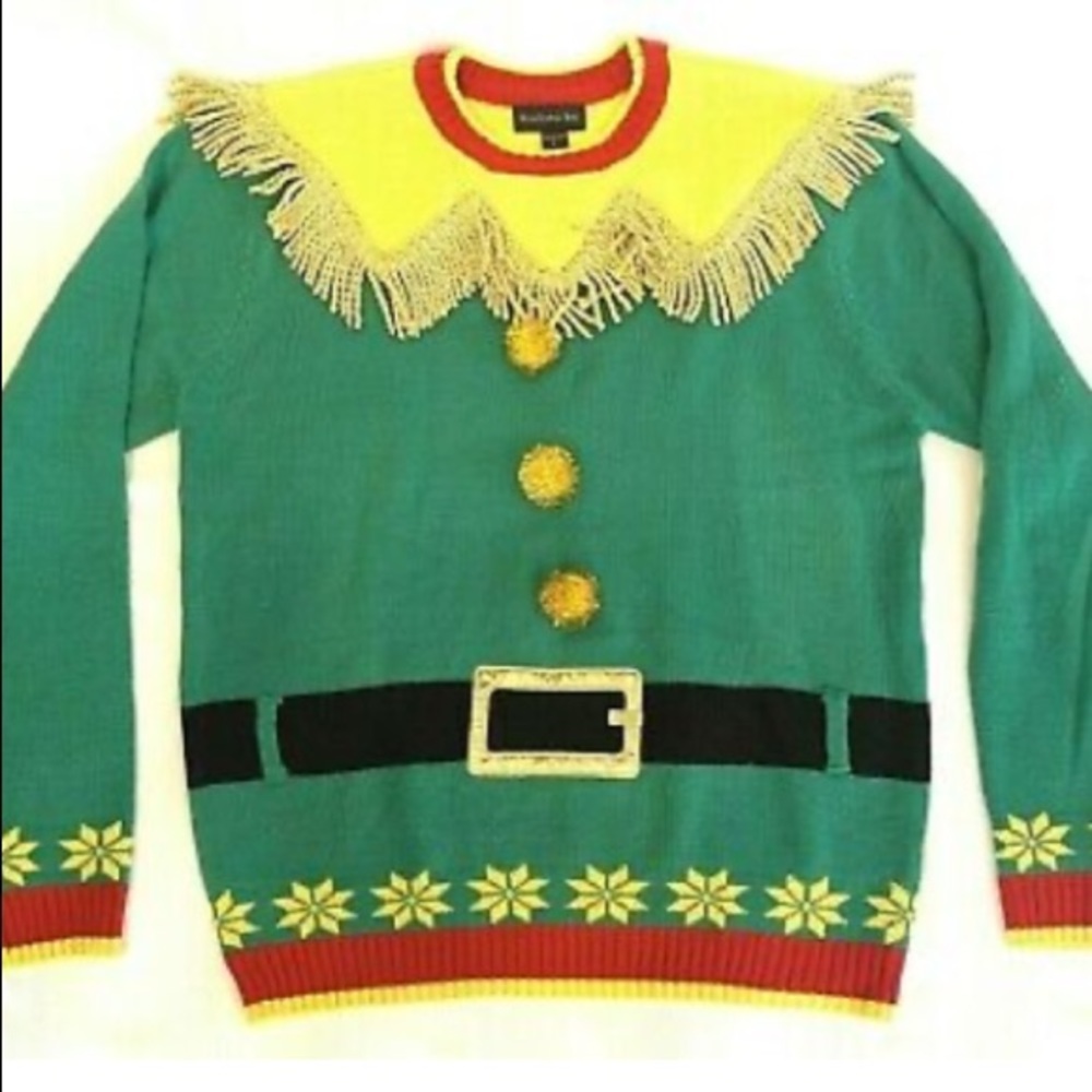 SET OF 2 Matching Elf Ugly Christmas Sweaters